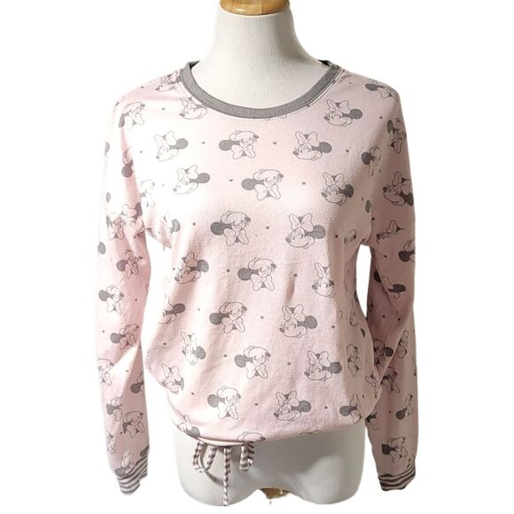 Disney Other - DISNEY Minnie Mouse Printed Cozy Lounge  Pajama  Top Pink Grey Size Small